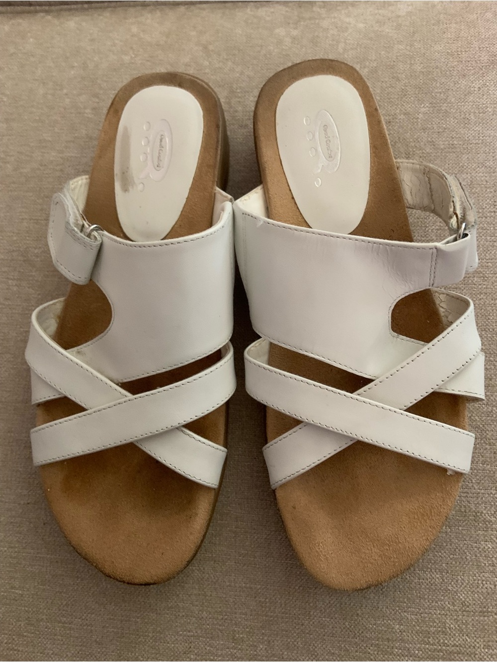 White Leather Cross-Strap Slip-On Sandals with Ankle Strap